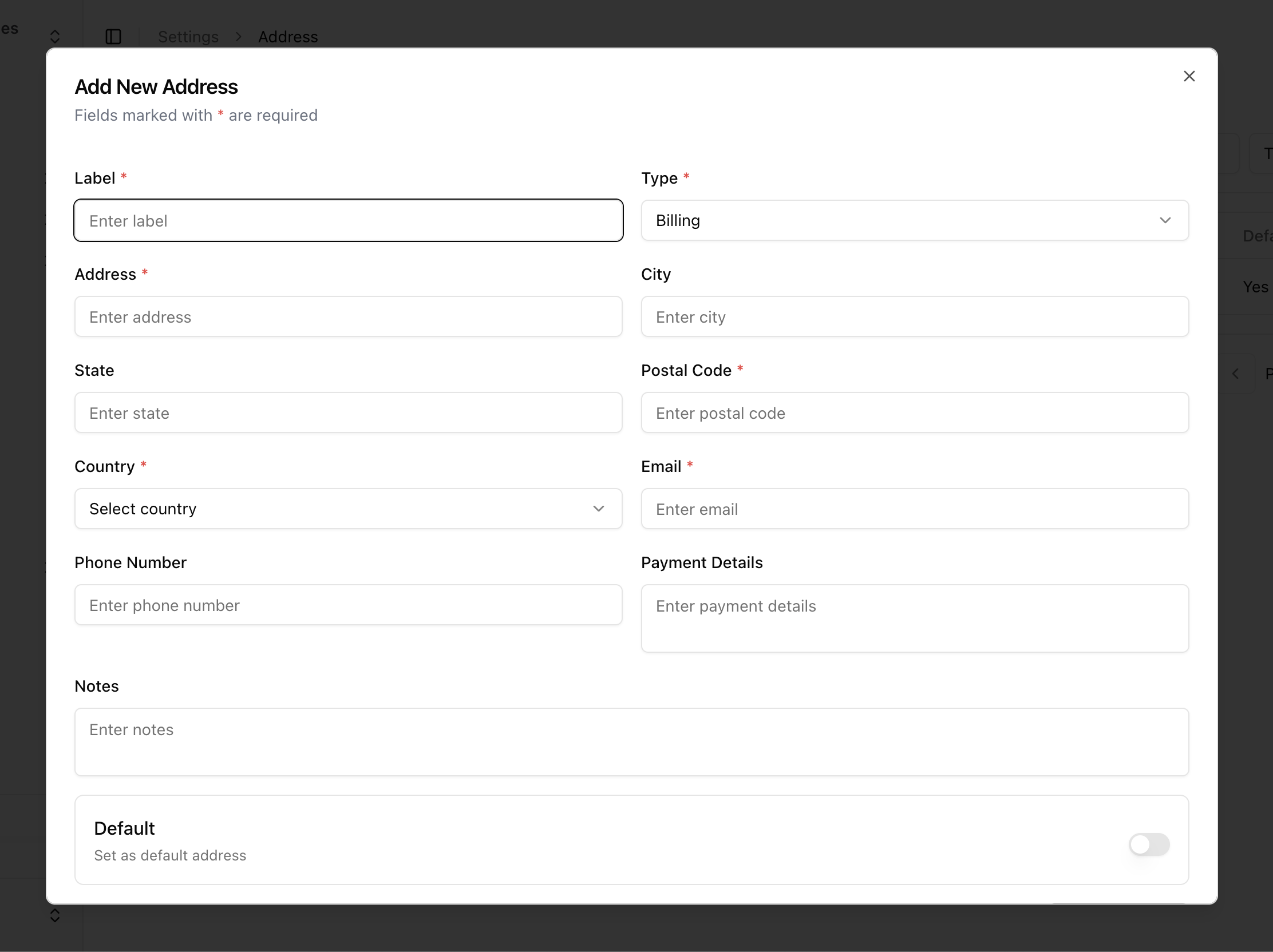 Add or edit company address form