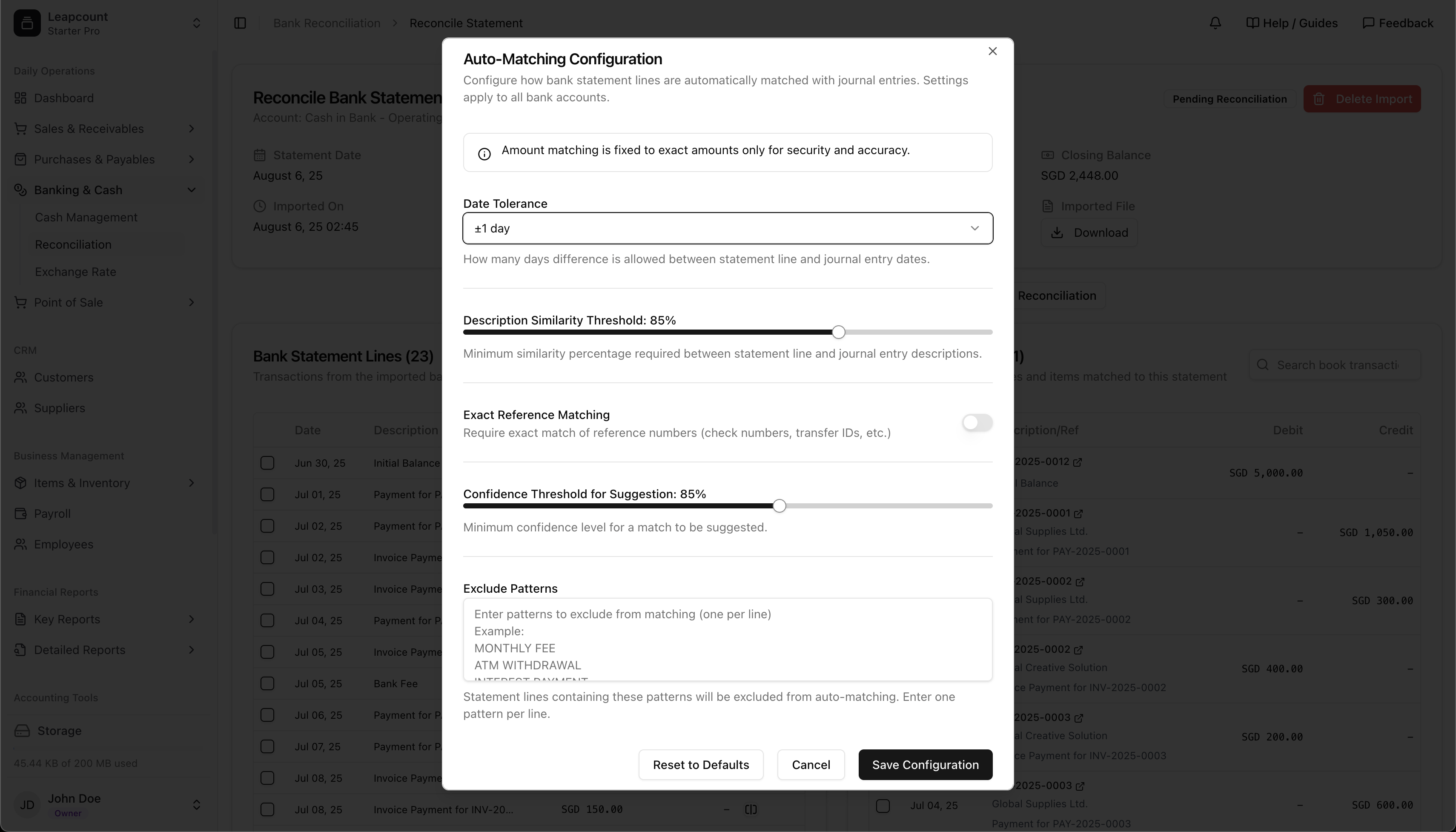 Auto-match settings