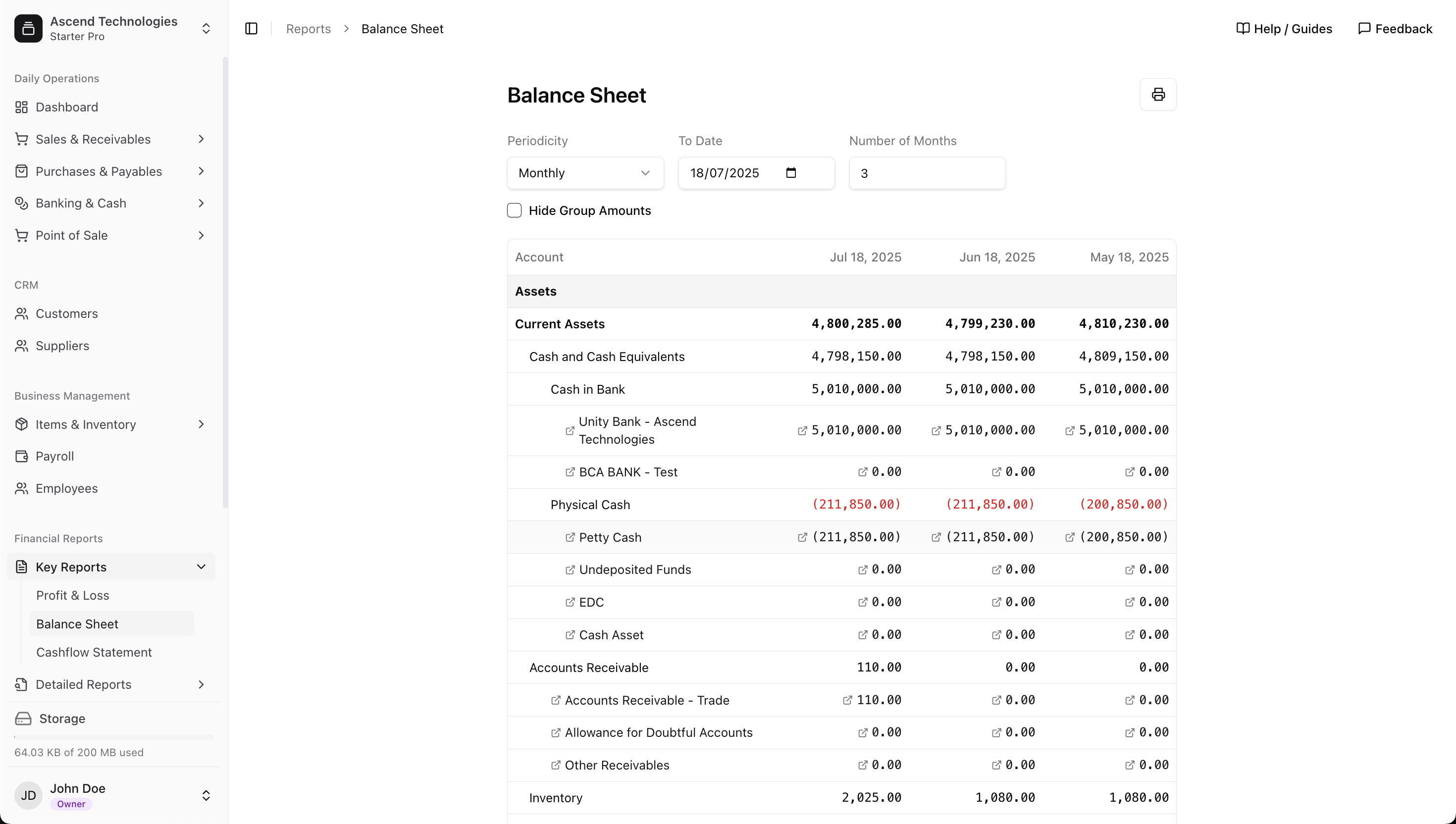 Balance Sheet Report Interface
