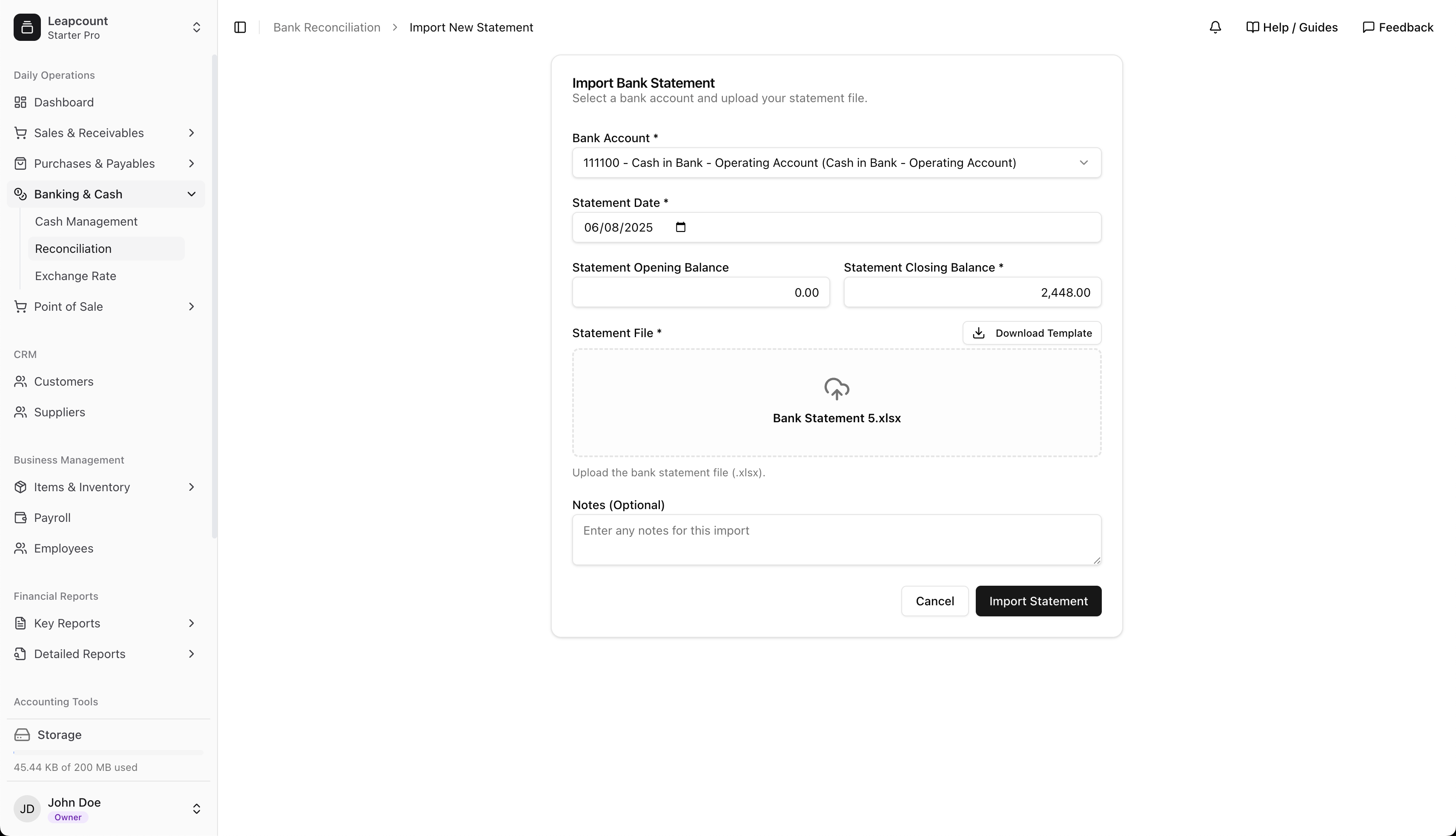 Statement import form