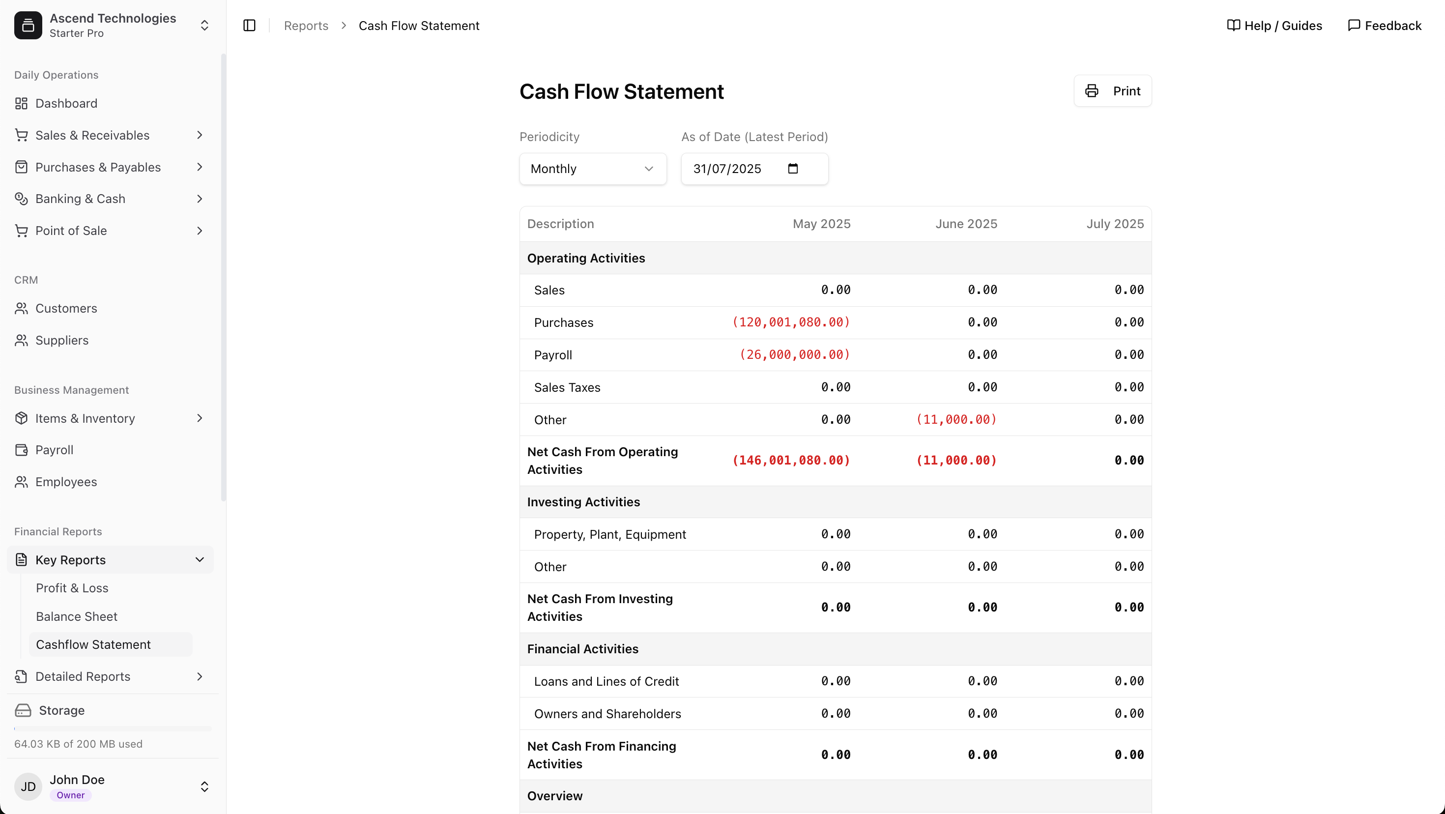 Cash Flow Statement Interface