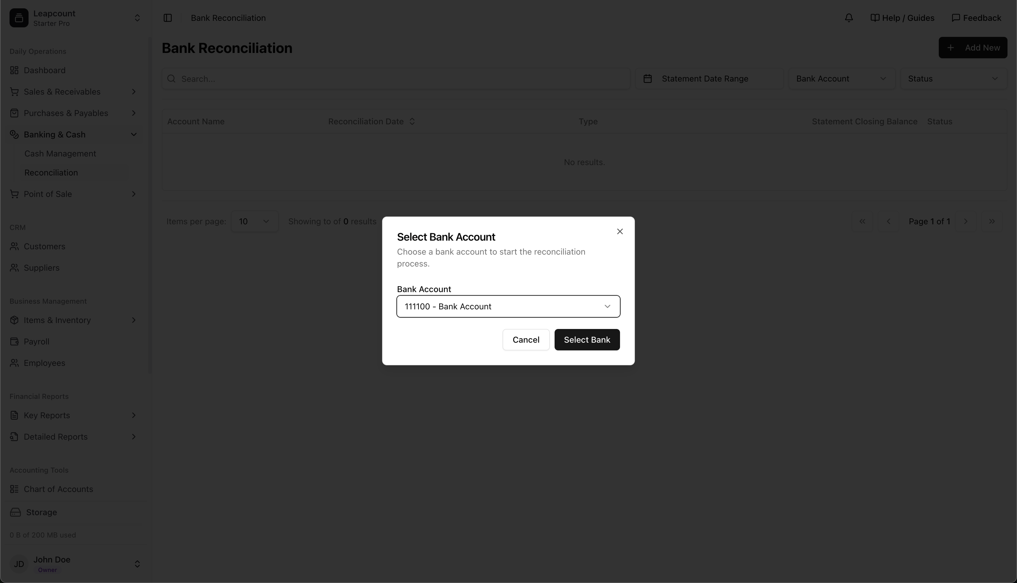 Bank account selection