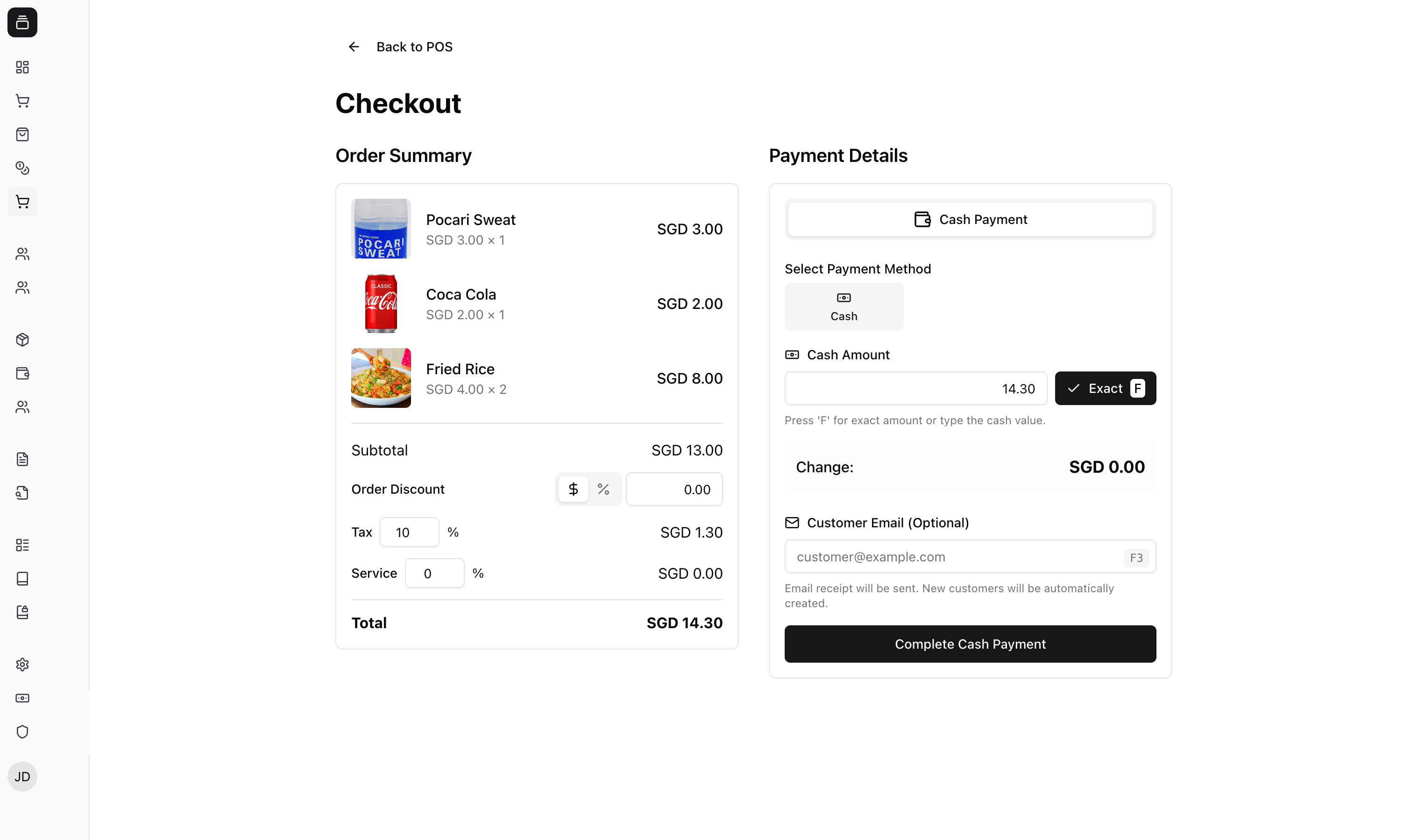 Checkout screen with payment options