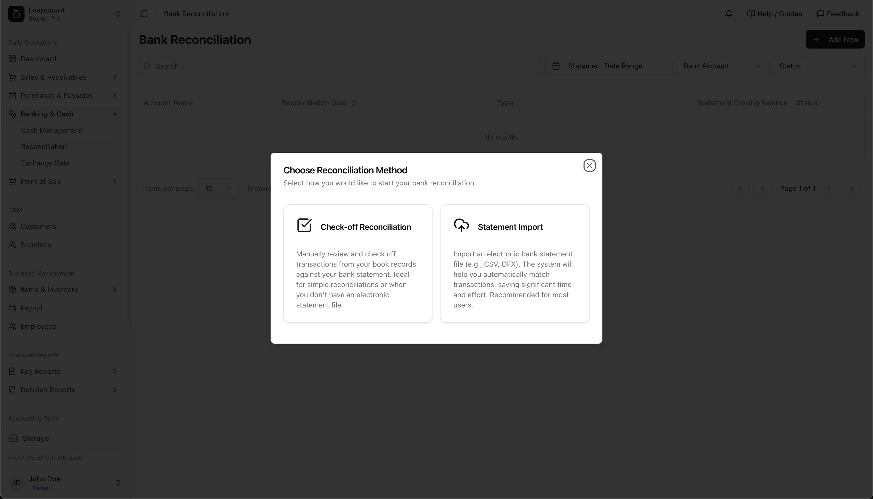Method selection screen