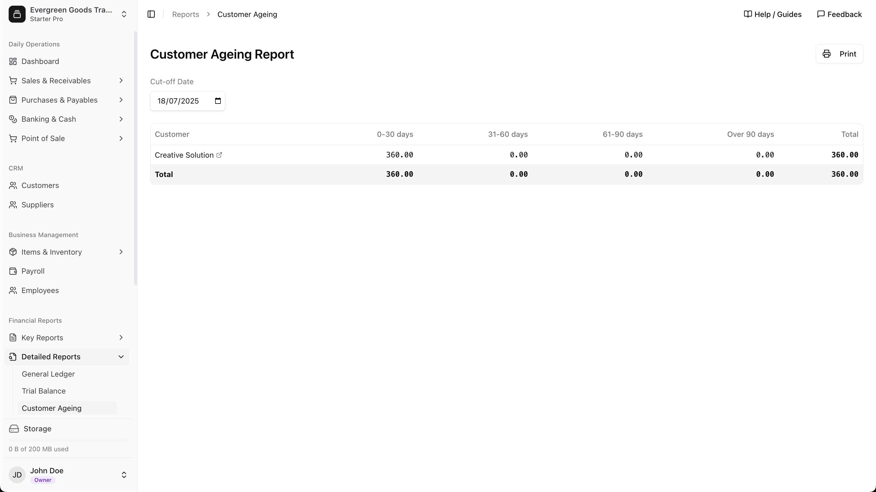 Customer Ageing Report Interface