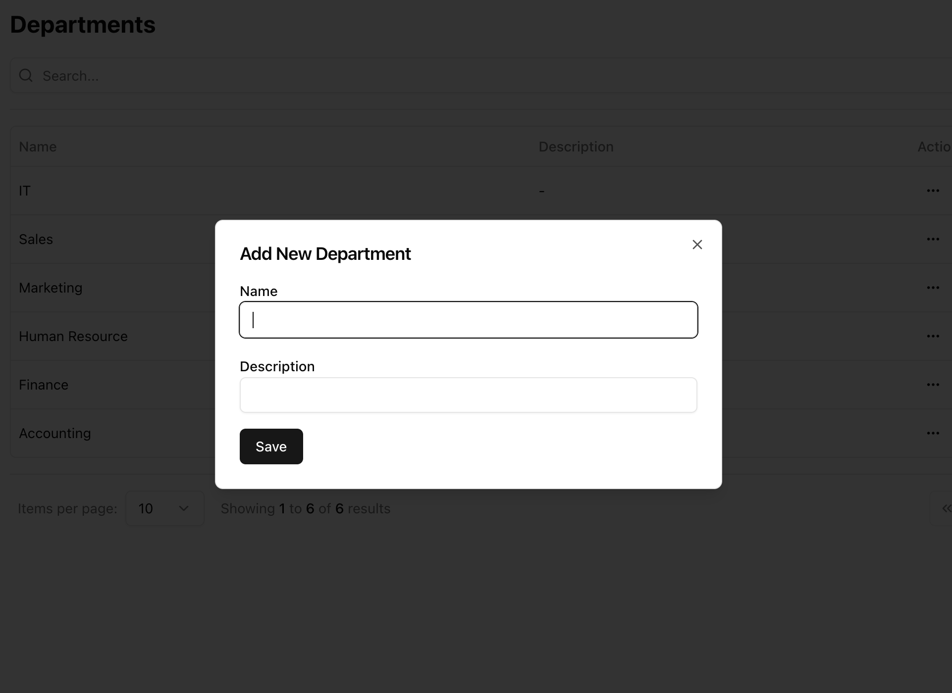 Add or edit company department form
