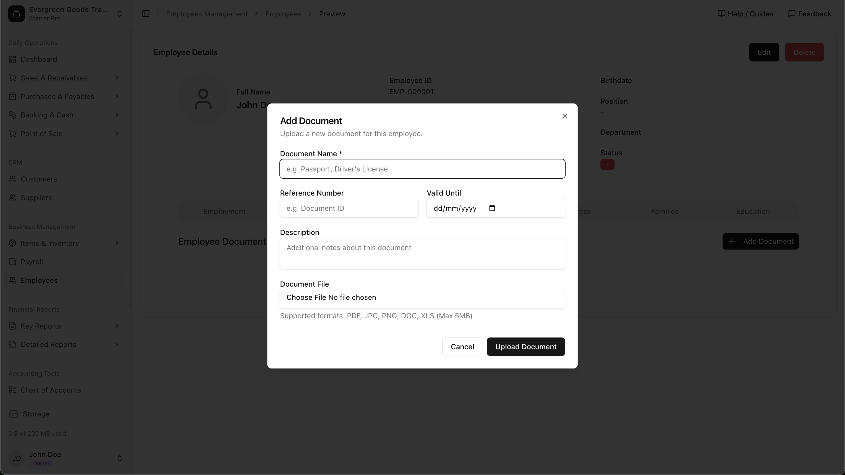 Employee documents form