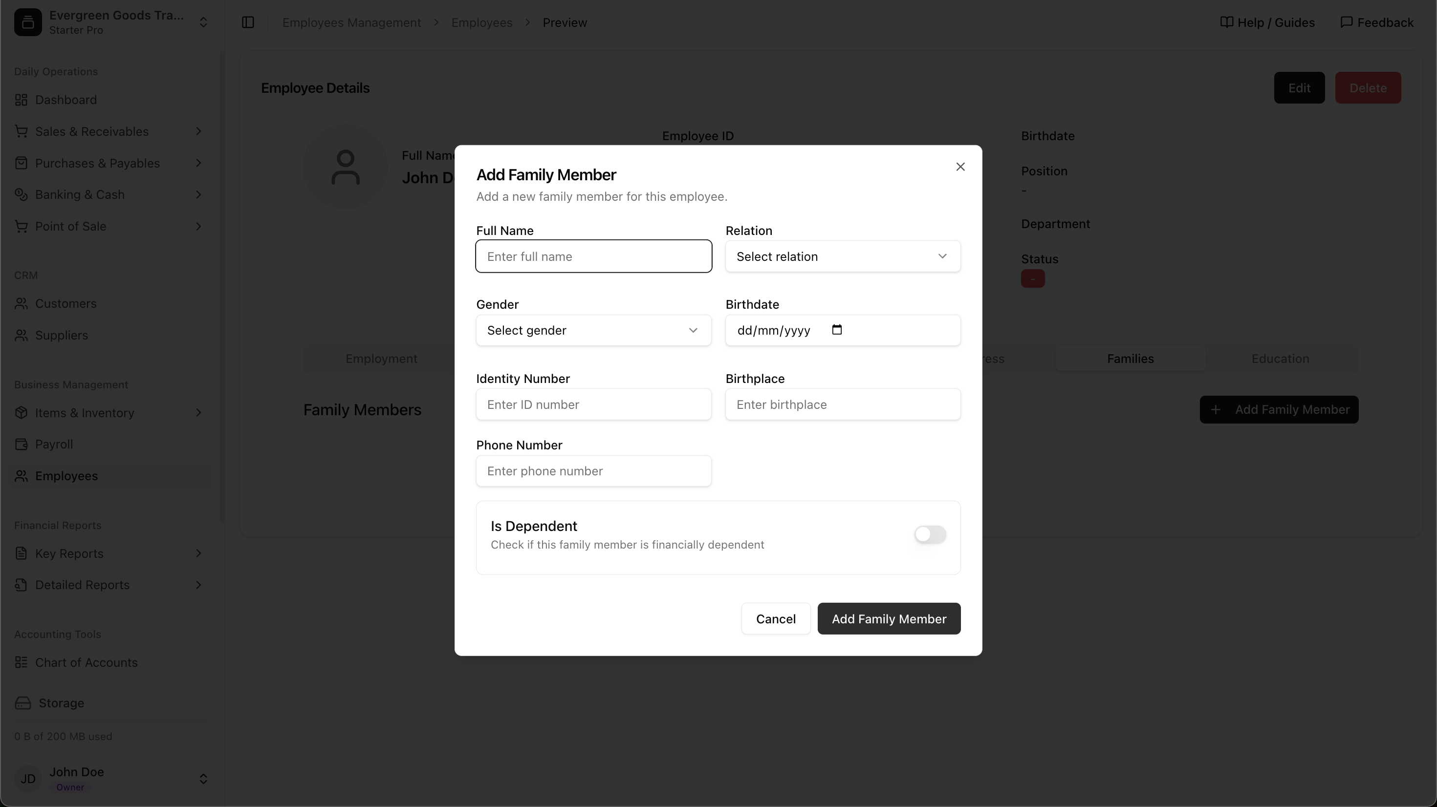 Employee family form
