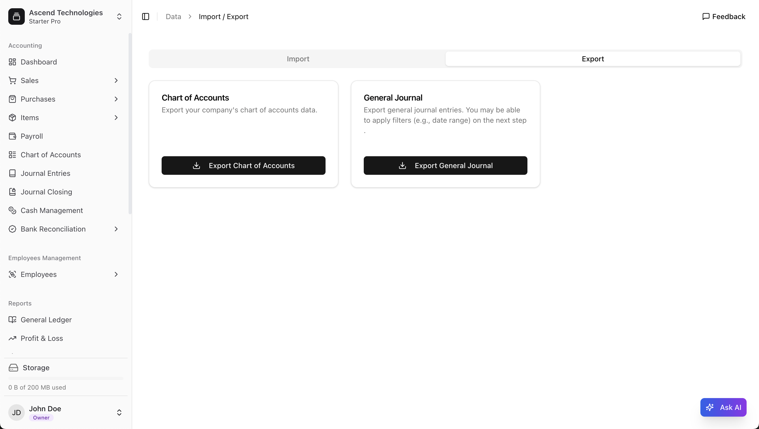 Data export options