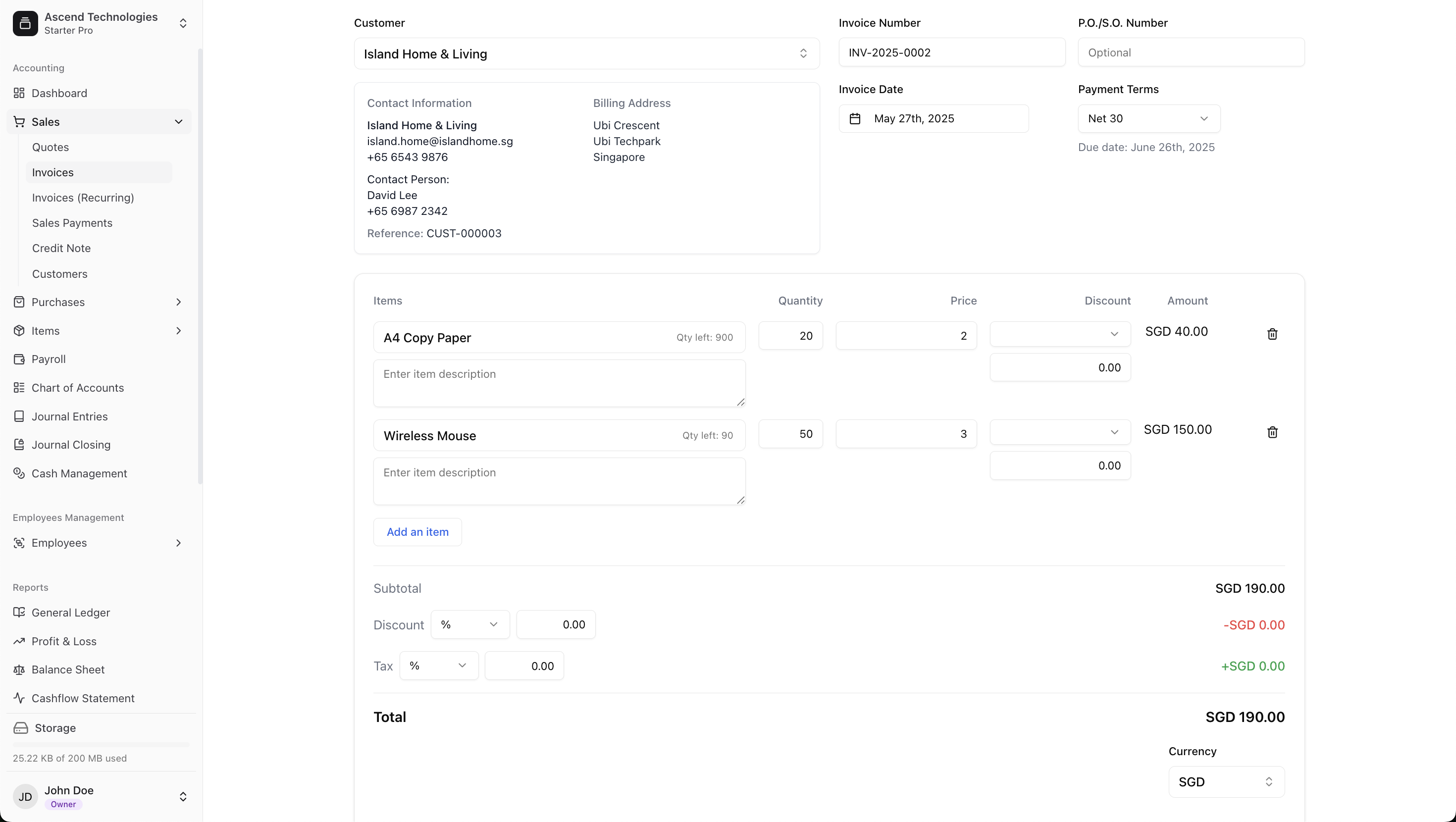 Invoice form