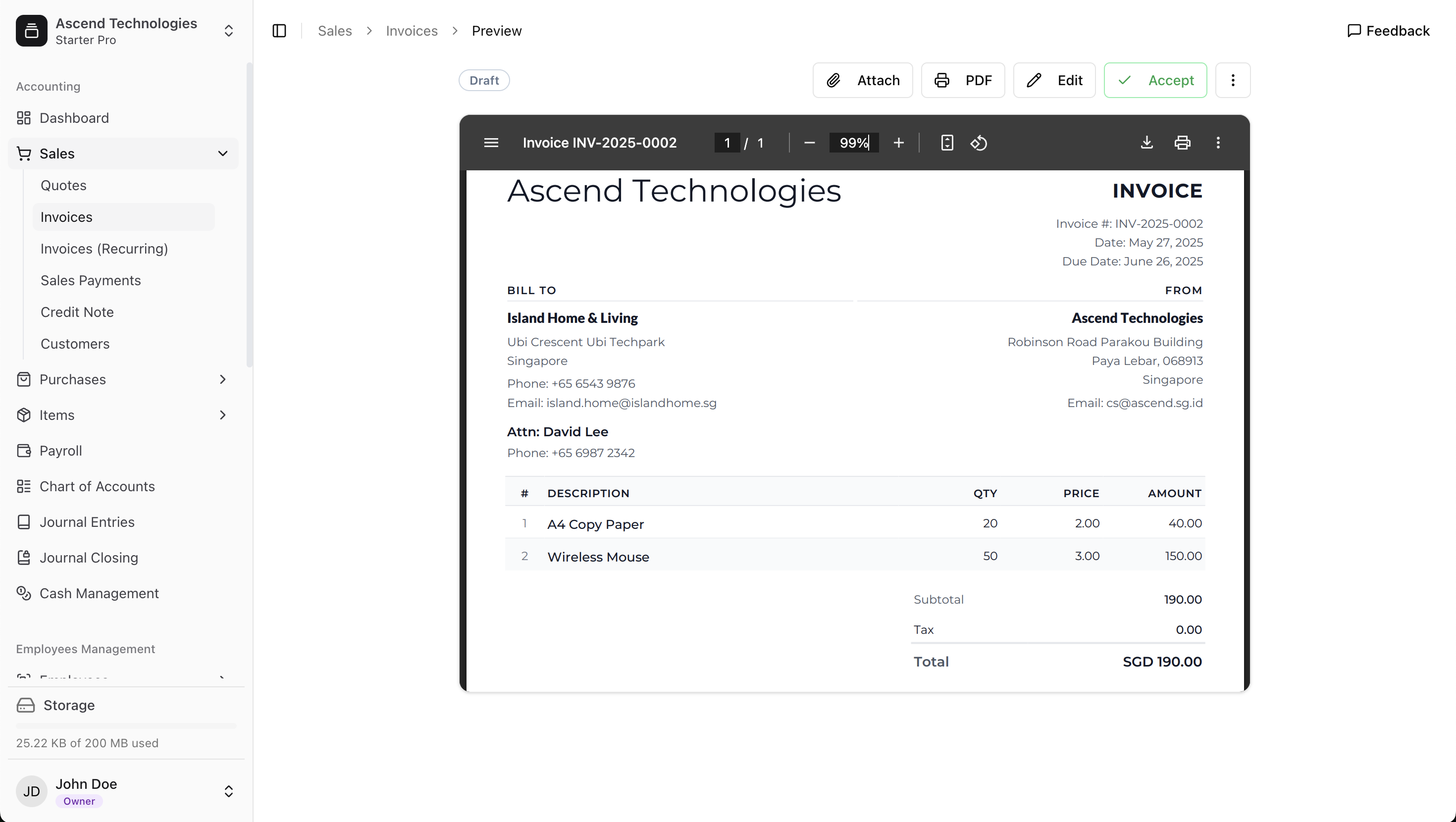 Invoice preview