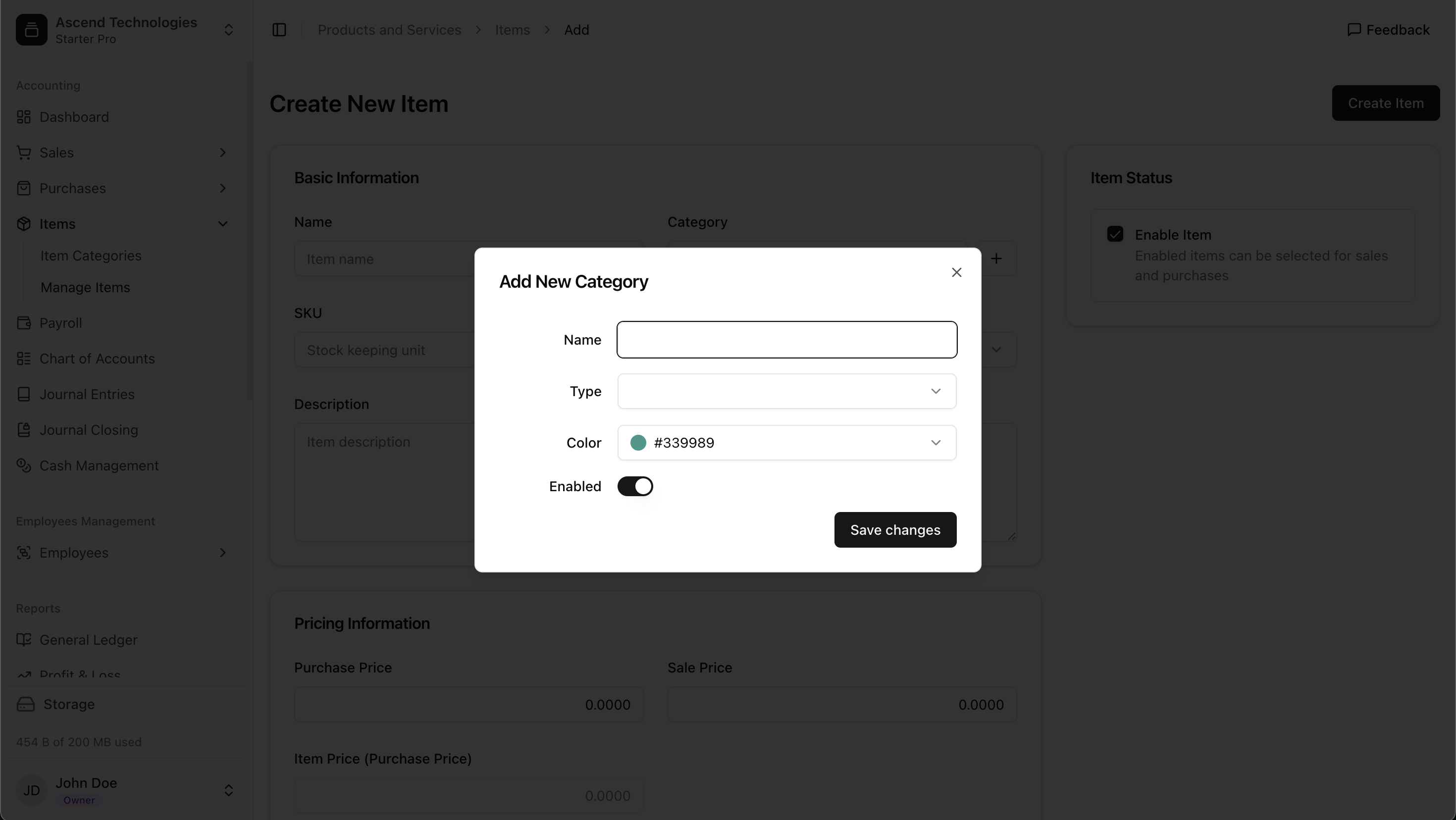 Item category form