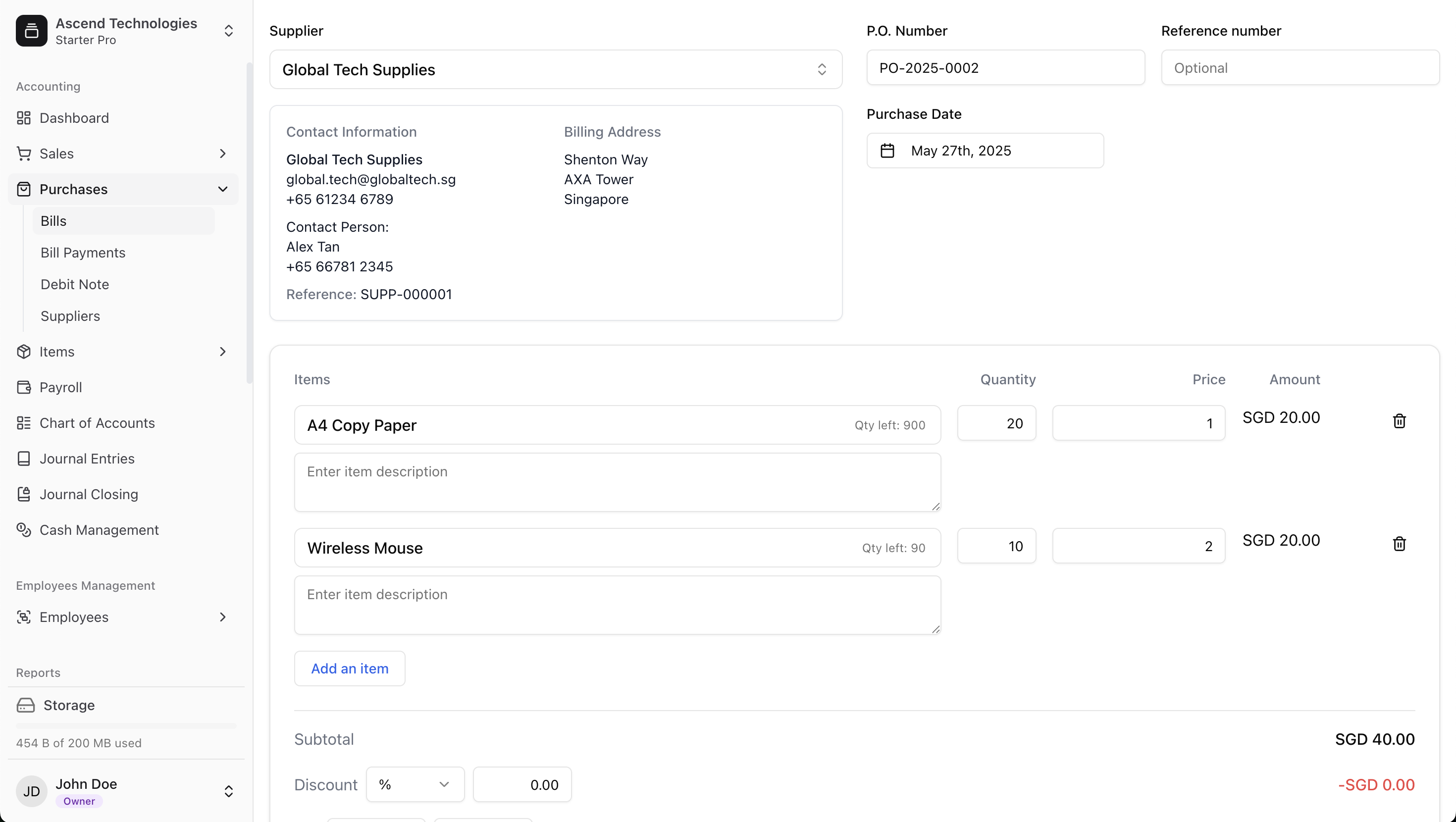 Item in a purchase order