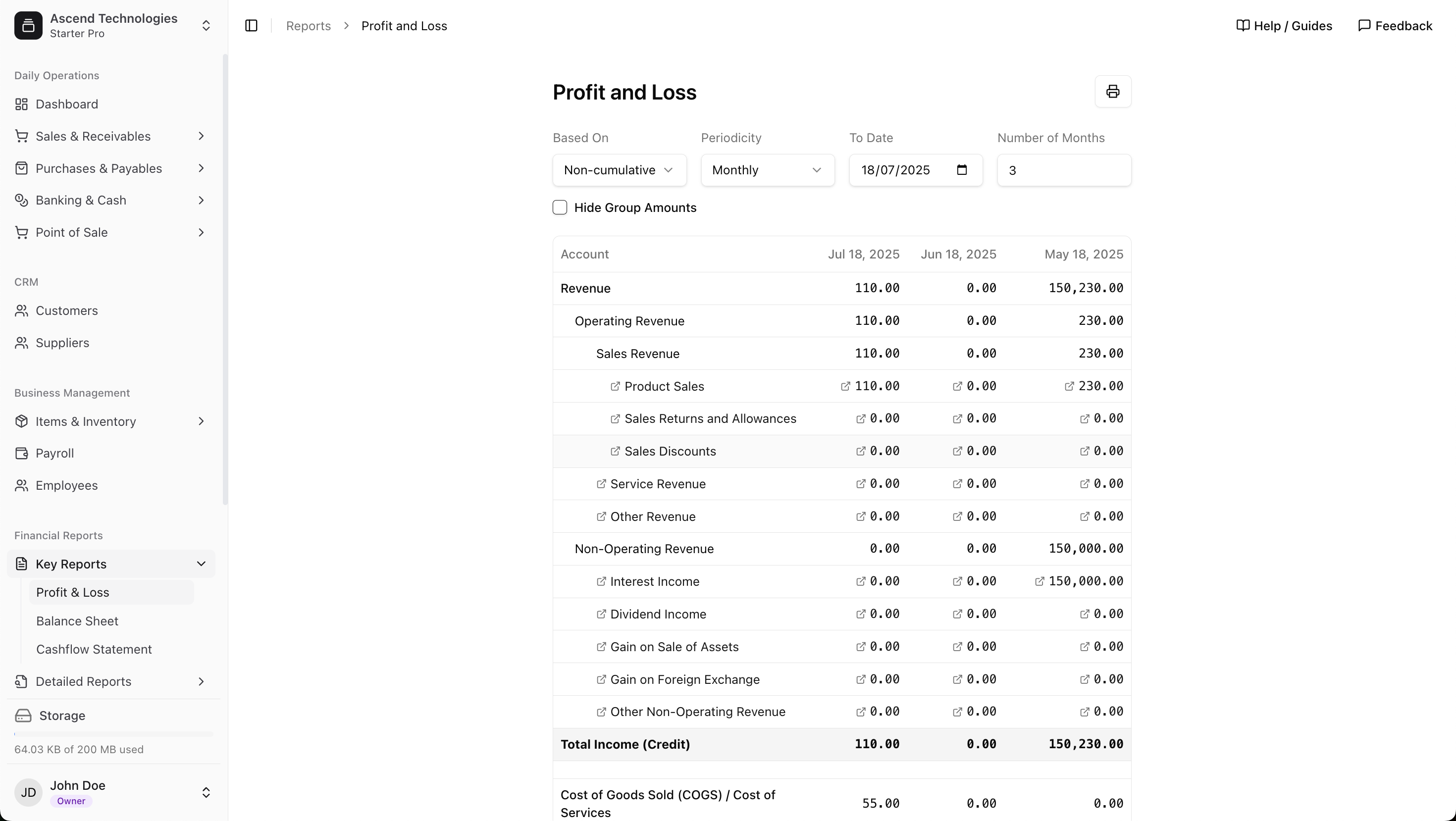 Profit & Loss Statement Interface