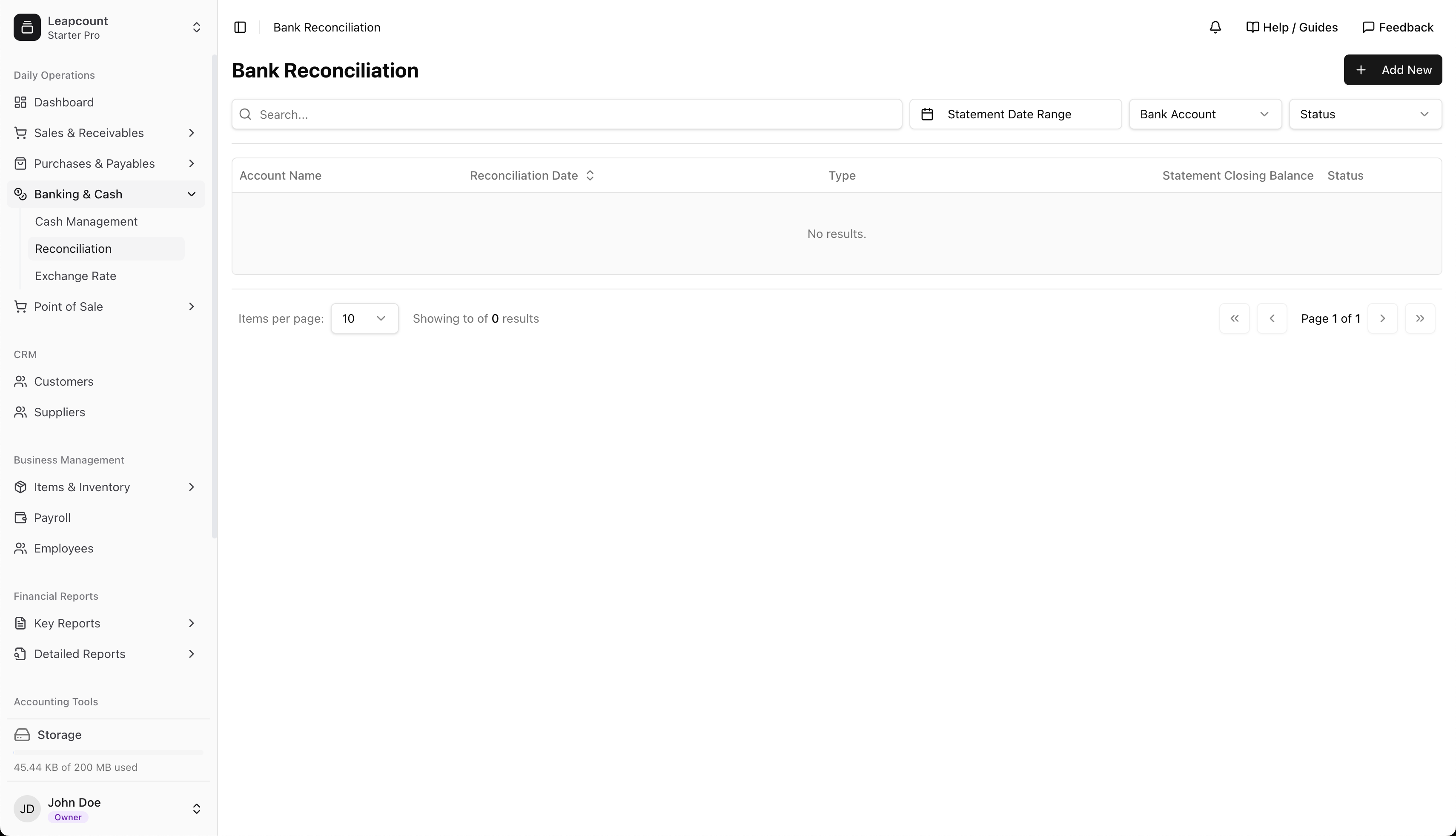 Reconciliation list screen
