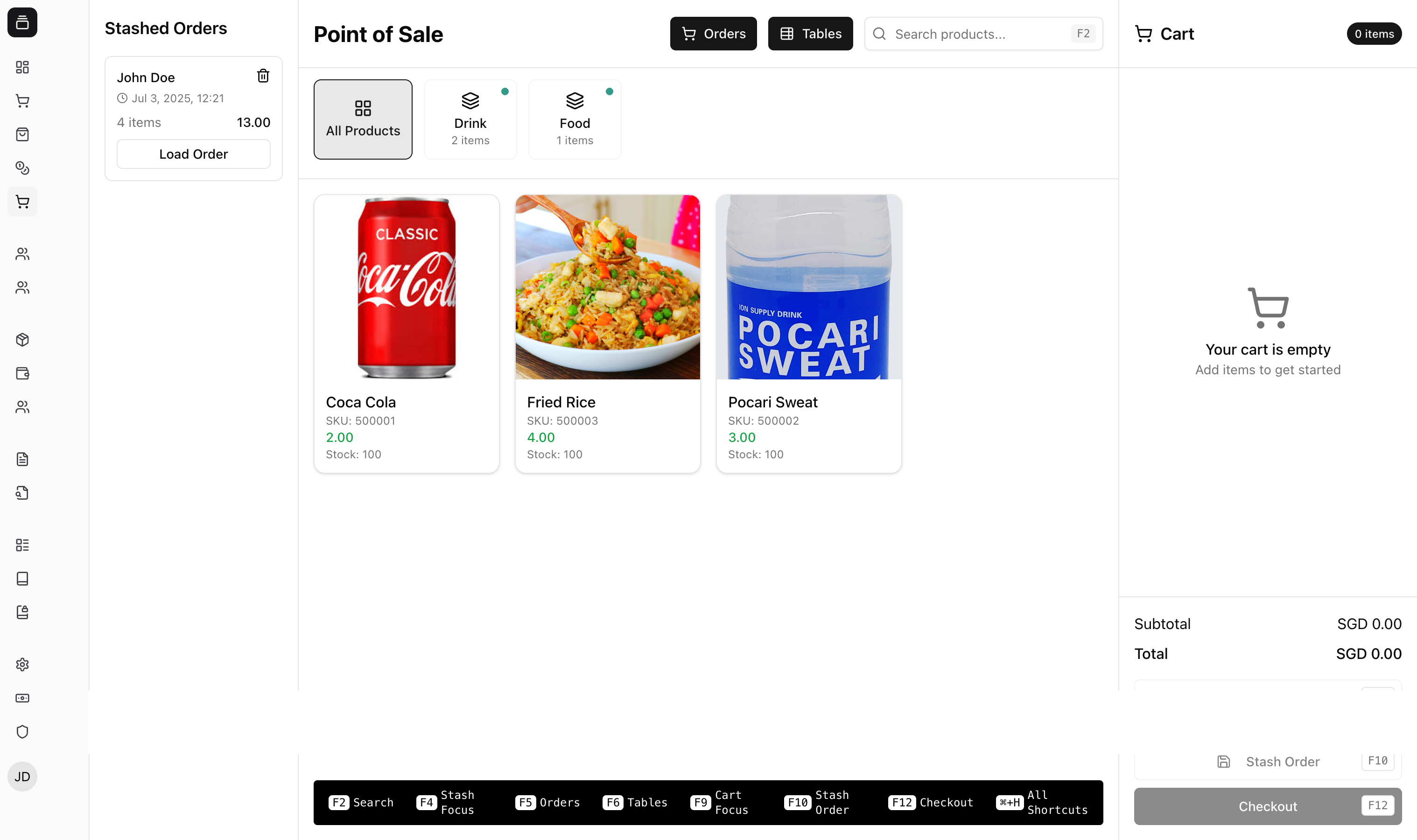 Stashed orders interface