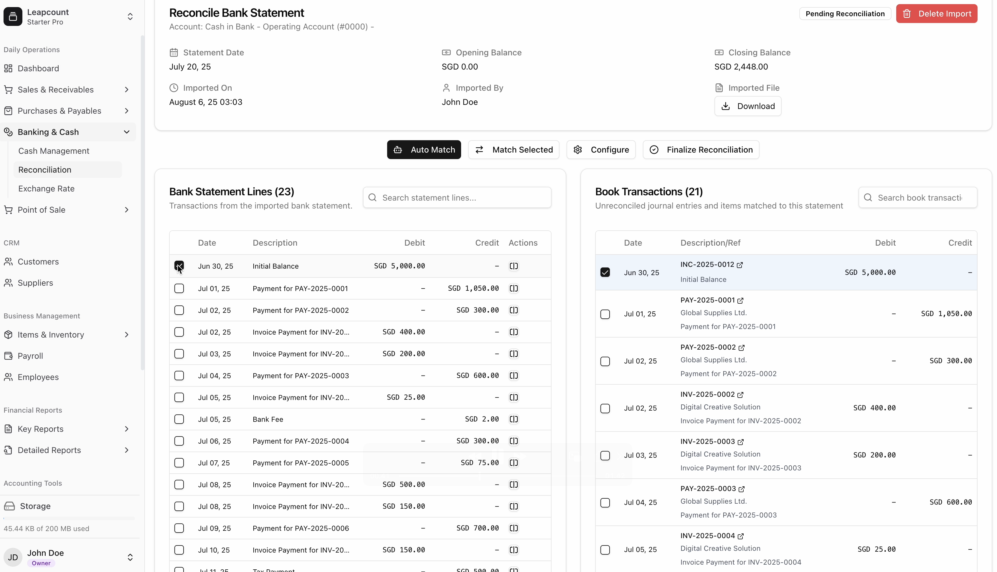 Imported transactions