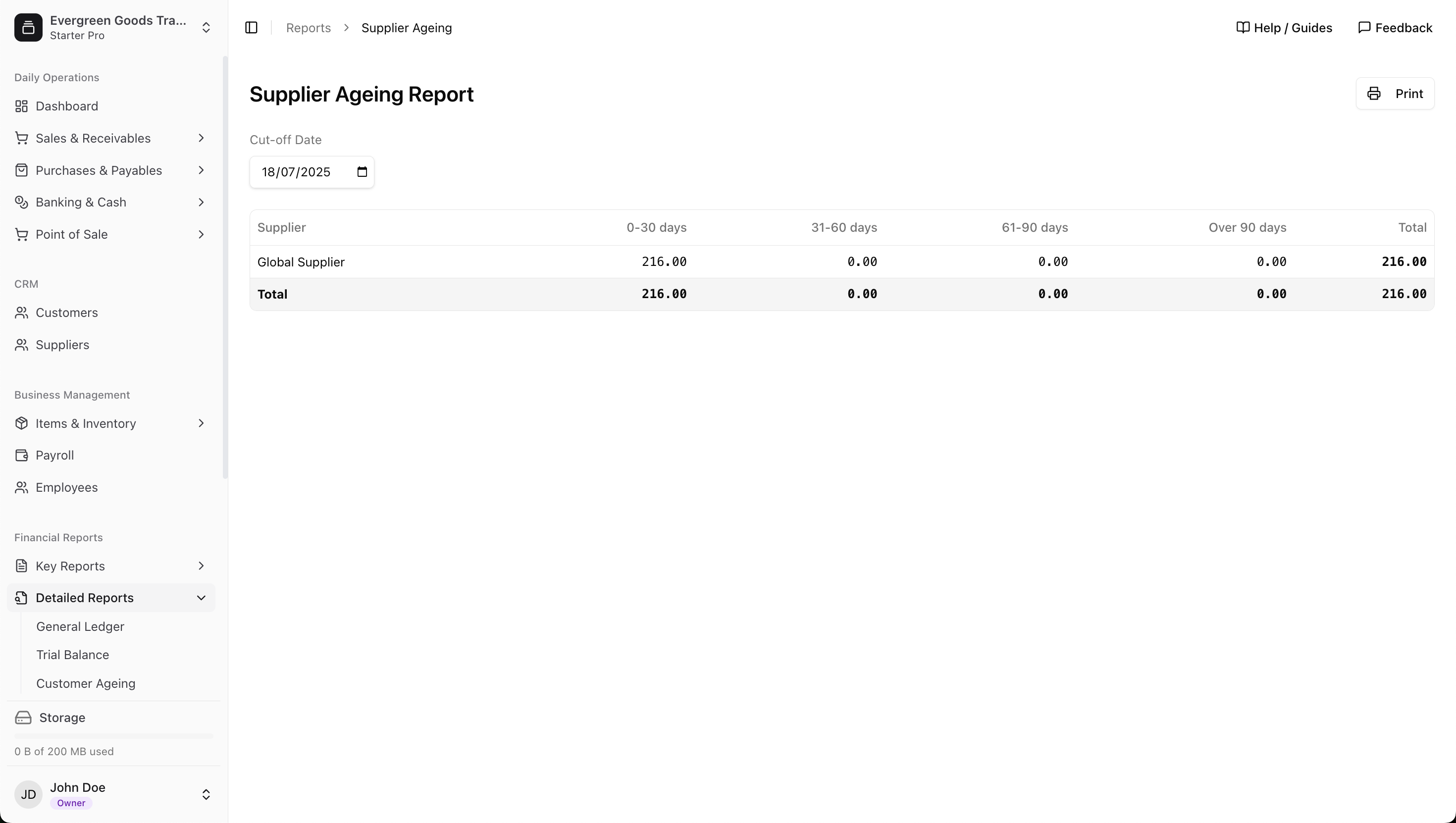Supplier Ageing Report Interface