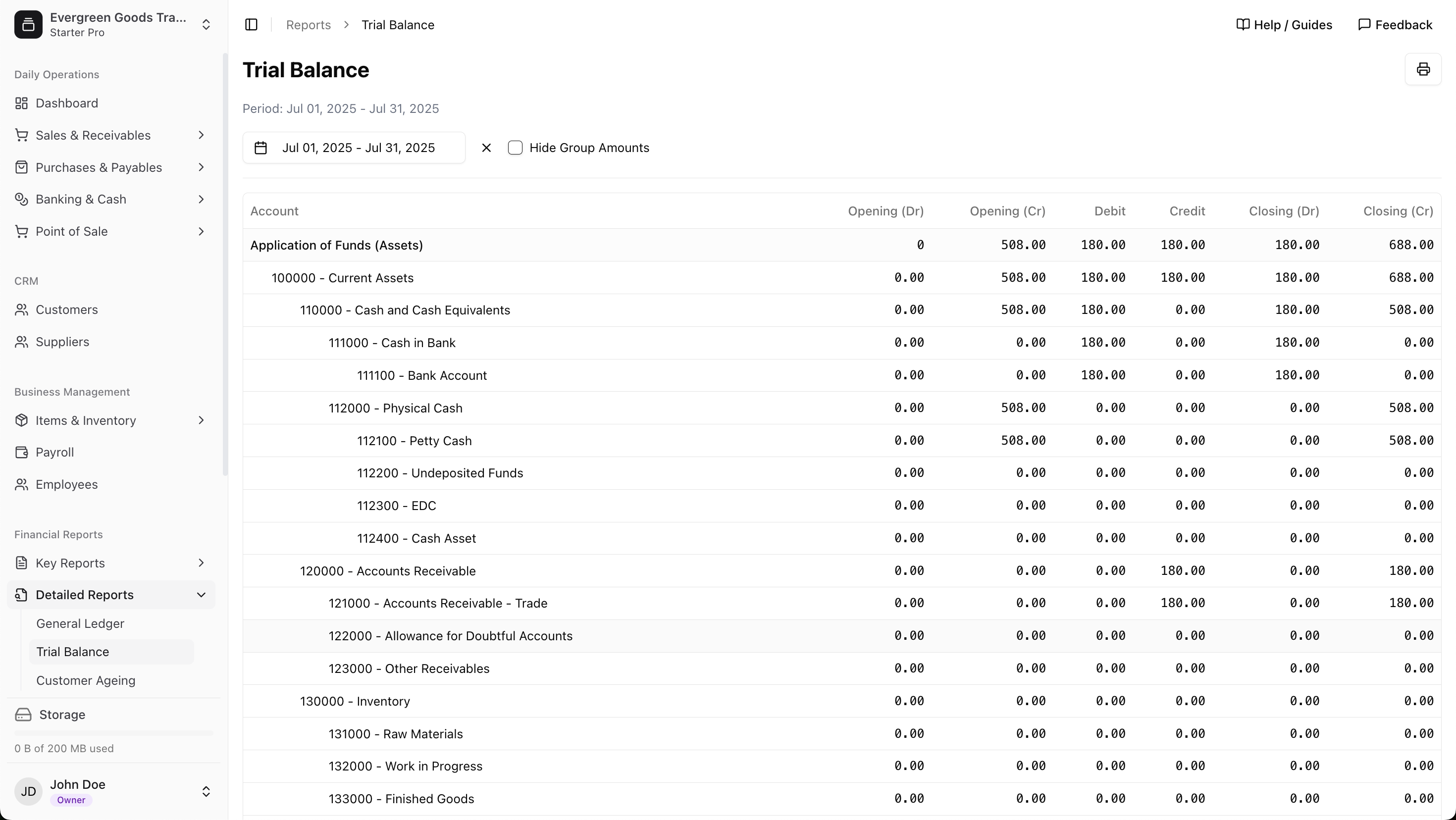 Trial Balance Report Interface