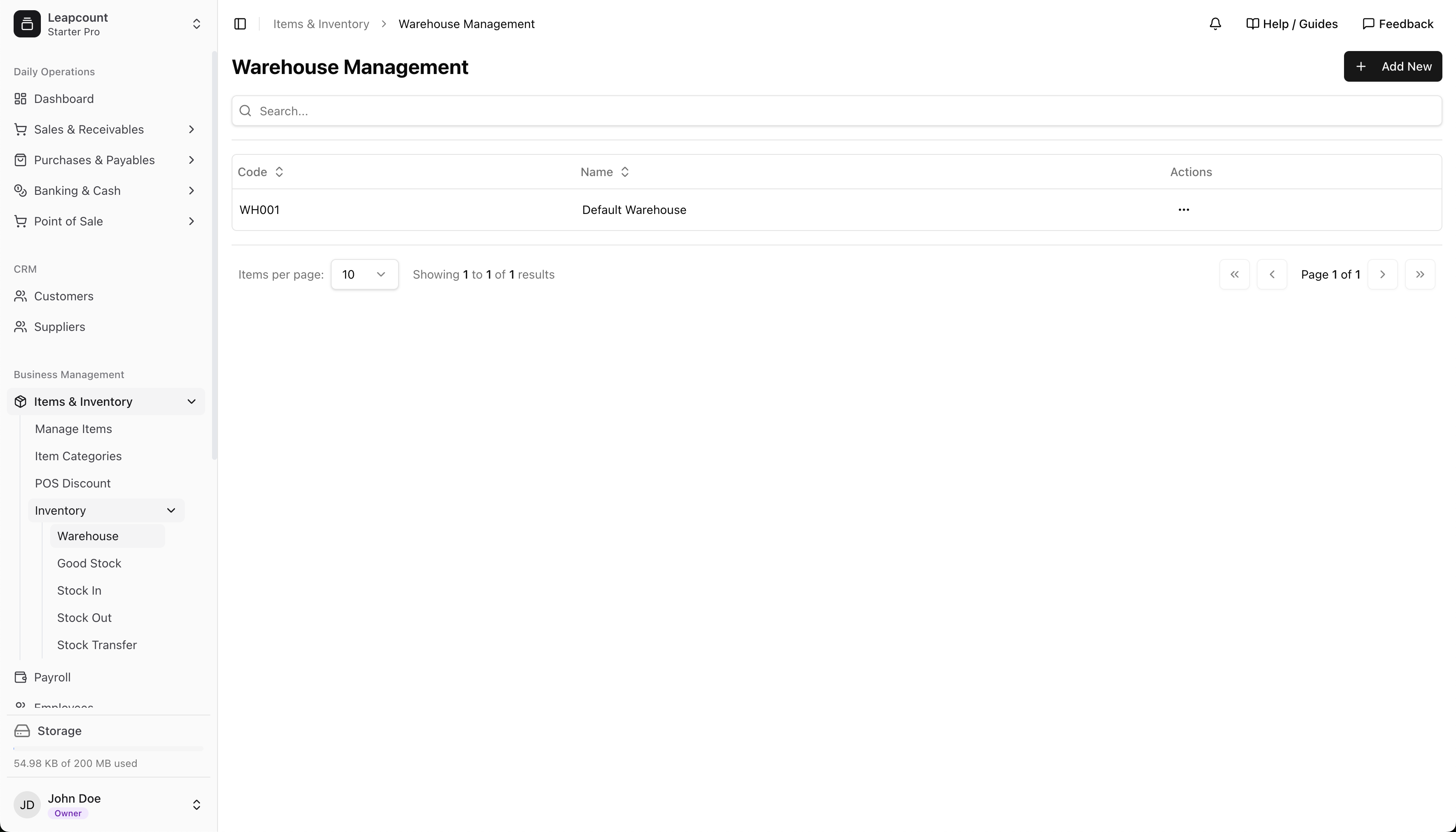 Warehouse management list view